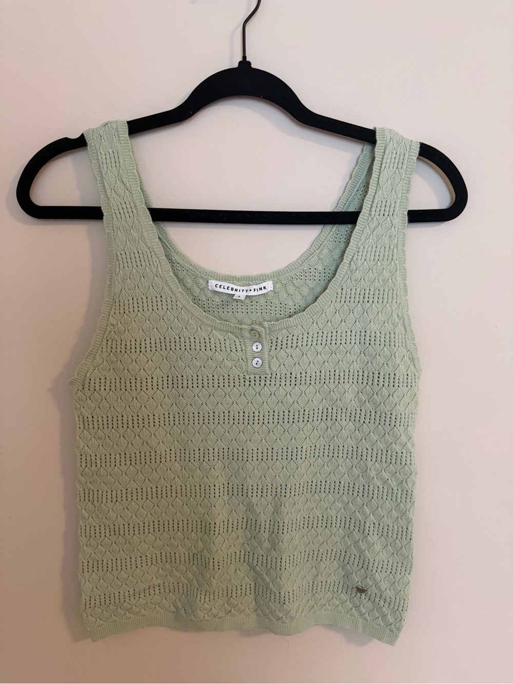 Celebrity Pink Light Mint Knit Tank with Front Buttons